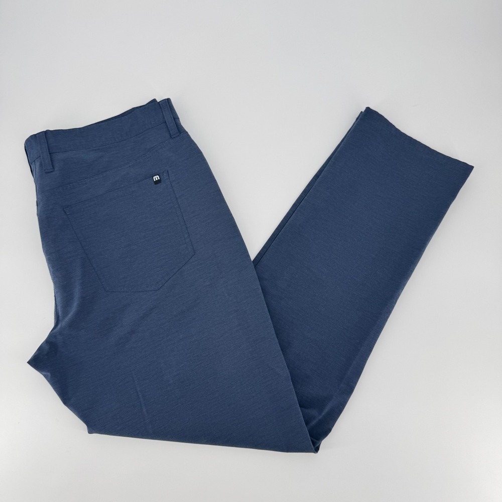 TravisMathew Right On Time Blue Heather Golf Pants Mens 36 1MQ534 Stretch Chino